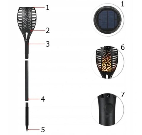 Pochodnia LED Lampa solarna 48cm 33 LEDy 8 sztuk Pochodnia LED Lampa solarna 48cm 33 LEDy 8 sztuk