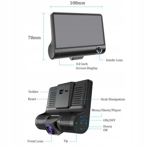 WIDEOREJESTRATOR KAMERA KAMERKA SAMOCHODOWA 3 w 1 PRZÓD TYŁ WNĘTRZE 1080P WIDEOREJESTRATOR KAMERA KAMERKA SAMOCHODOWA 3 w 1 PRZÓD TYŁ WNĘTRZE 1080P